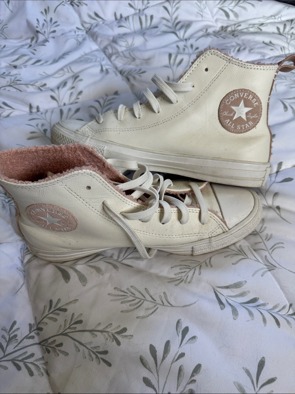 Converse Cream High-Top Sneakers with Pink Accents